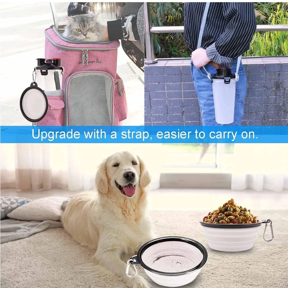 NEW in box Portable White and Black Pet Water Bottle with Collapsible Bowl